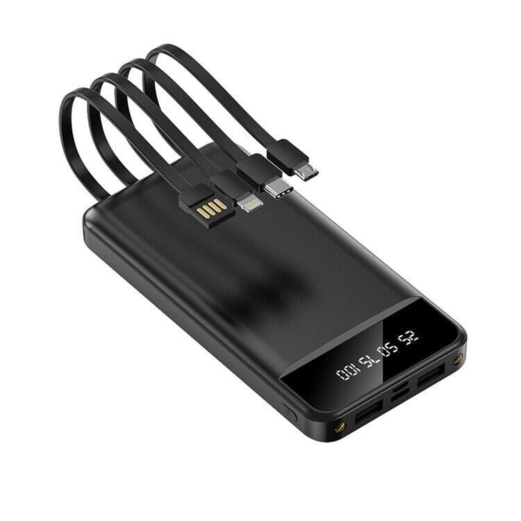 Portable Power Bank 10,000mAh – 4-in-1 Built-in Cables | Compact Fast Charging Power Bank