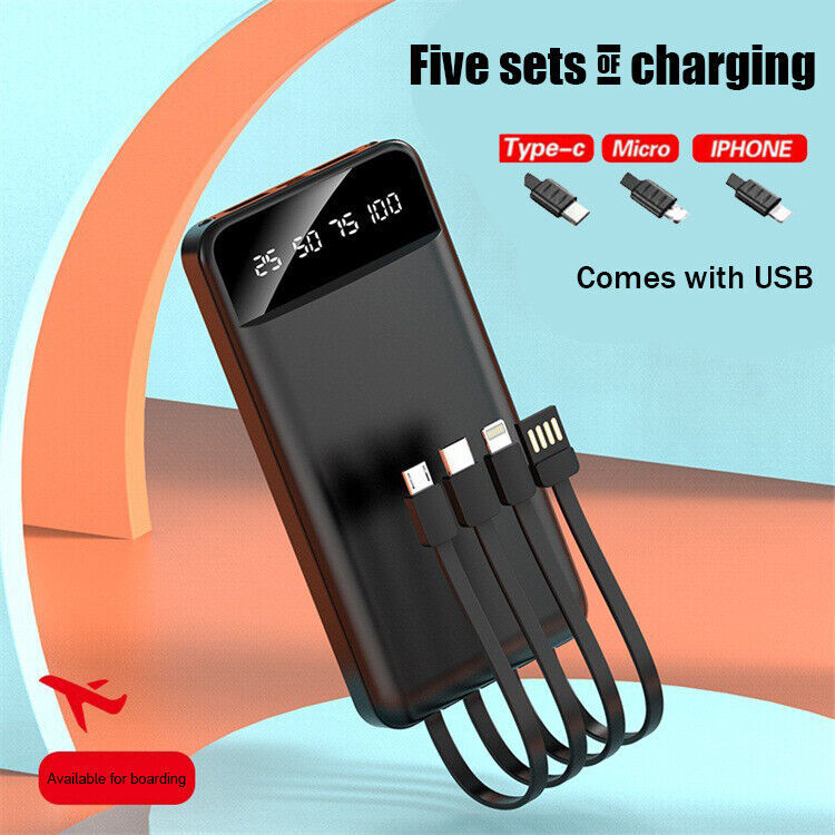 Portable Power Bank 10,000mAh – 4-in-1 Built-in Cables | Compact Fast Charging Power Bank