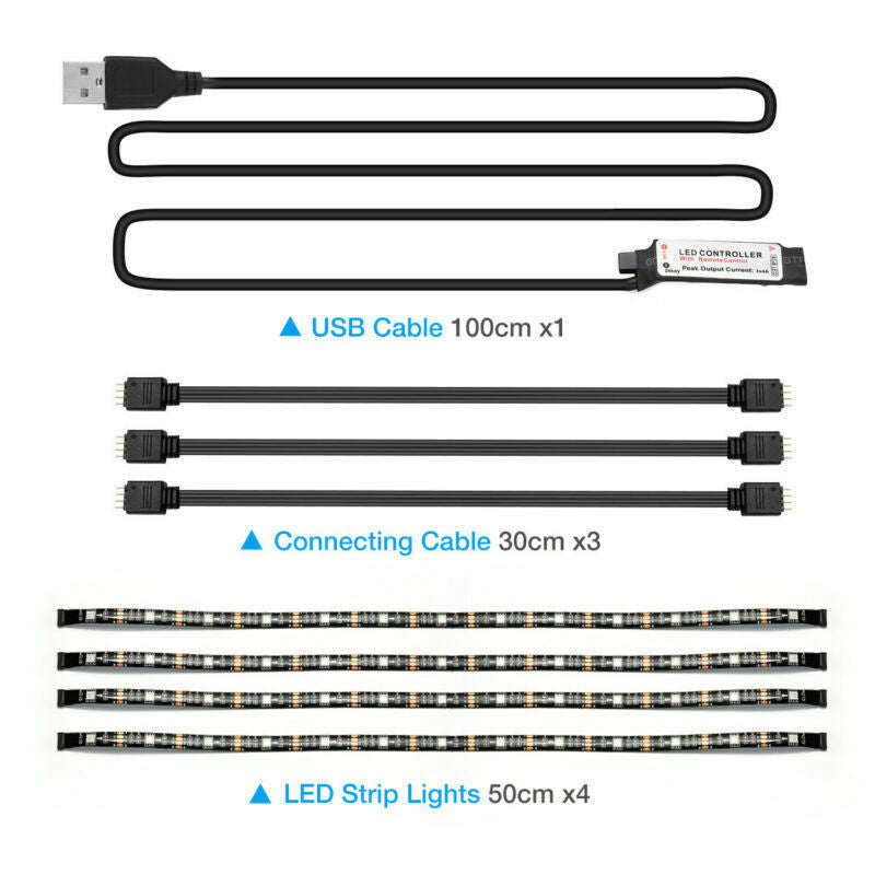 4x50CM USB RGB LED TV Backlight Strip Kit with Remote Control