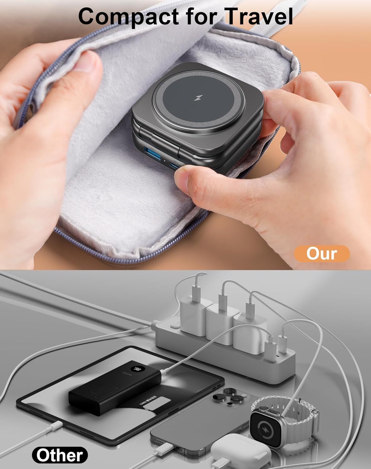 3-in-1 Magnetic Foldable Wireless Charger Stand with USB-C Adapter – MagSafe Compatible
