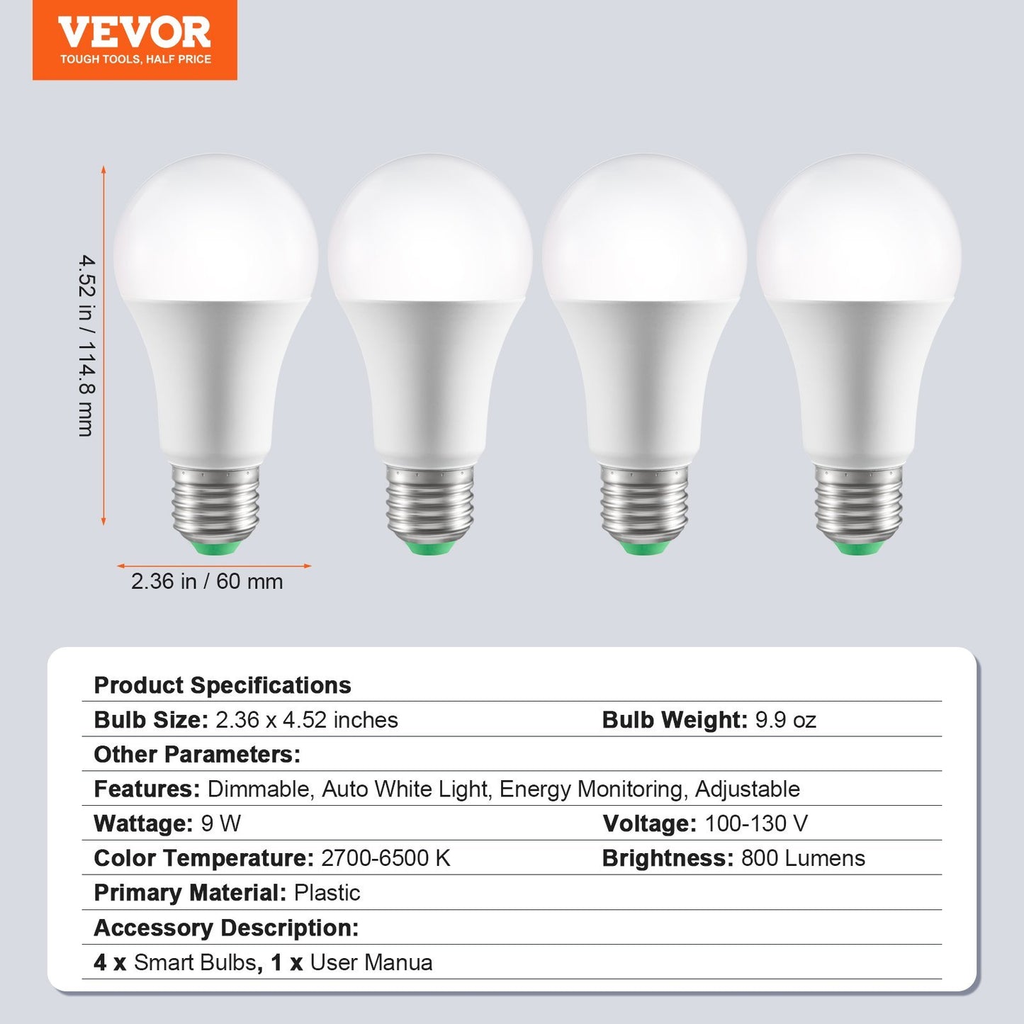 VEVOR Smart Light Bulbs (4-Pack) – Colorful Control at Your Command