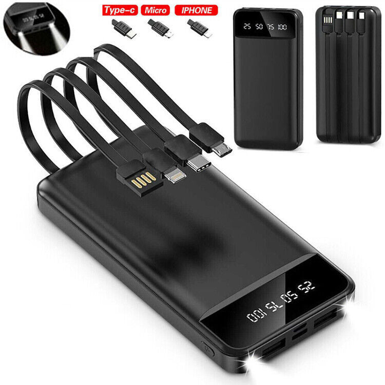 Portable Power Bank 10,000mAh – 4-in-1 Built-in Cables | Compact Fast Charging Power Bank