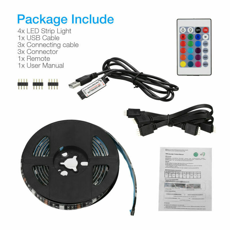 4x50CM USB RGB LED TV Backlight Strip Kit with Remote Control
