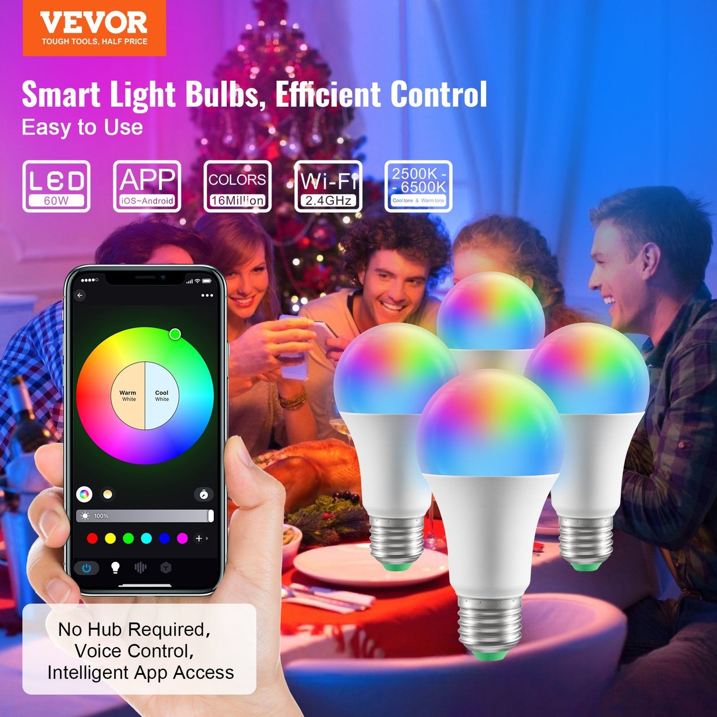 VEVOR Smart Light Bulbs (4-Pack) – Colorful Control at Your Command