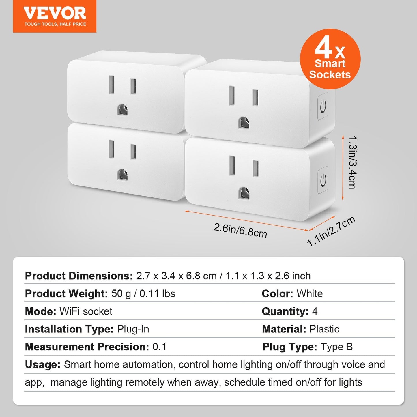 VEVOR Smart Plug (4-Pack) – Control Anytime, Anywhere
