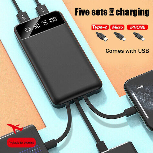 Portable Power Bank 10,000mAh – 4-in-1 Built-in Cables | Compact Fast Charging Power Bank