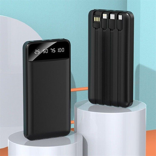 Portable Power Bank 10,000mAh – 4-in-1 Built-in Cables | Compact Fast Charging Power Bank