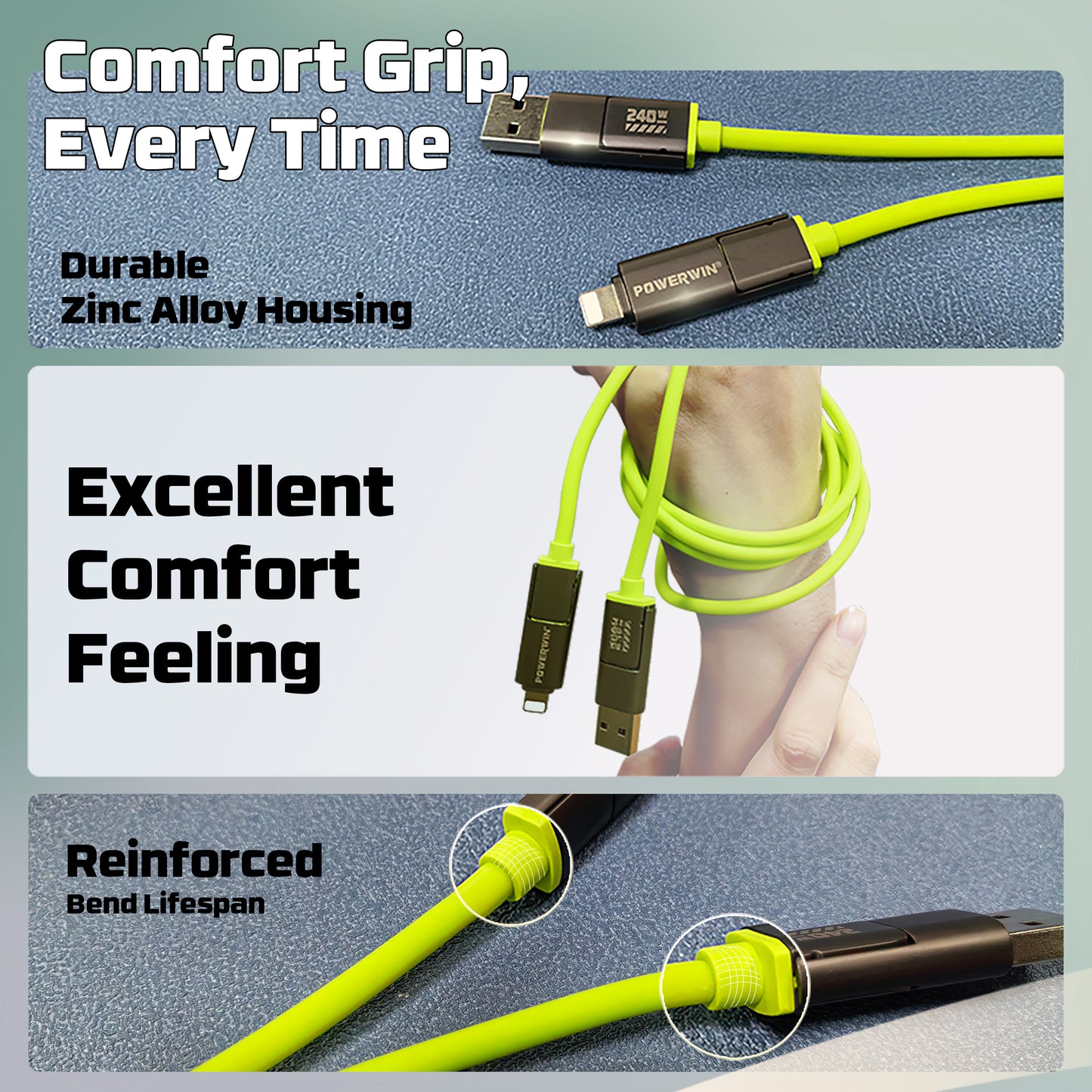 PWC240 Universal 4-in-1 Charging Cable (1.5m) – 240W Fast Charging