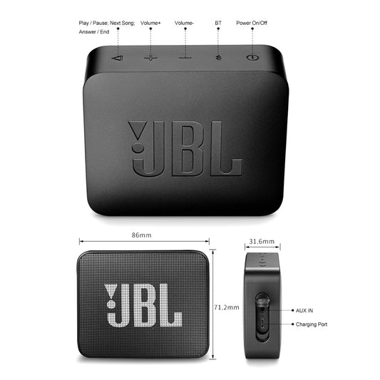 JBL GO 2 Wireless Bluetooth Speaker – IPX7 Waterproof with Built-In Mic
